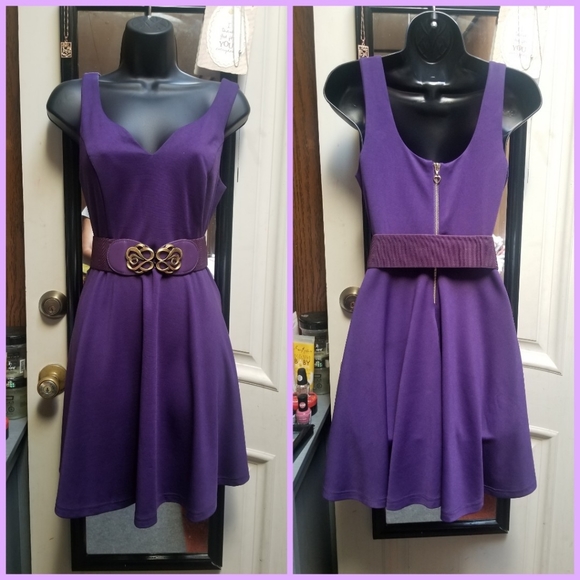 Purple sleeveless Sweetheart Flared Mini Dress - Picture 2 of 3
